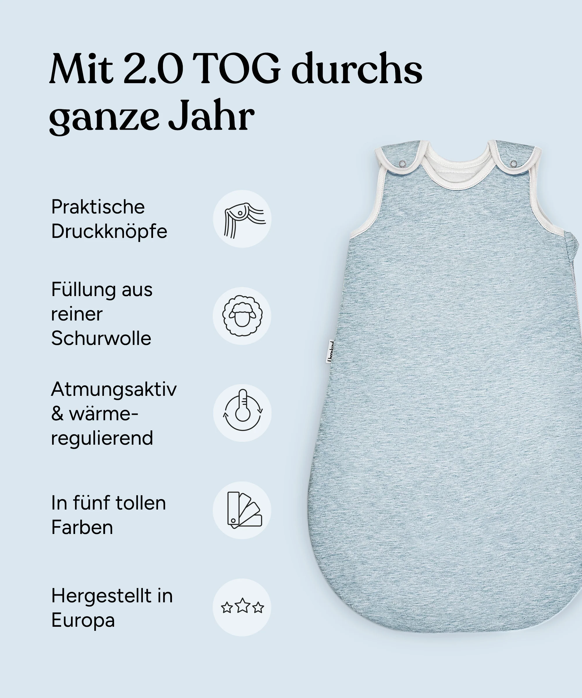 Babyschlafsack  |  ganzjährig  |  Wollfüllung - Image 3