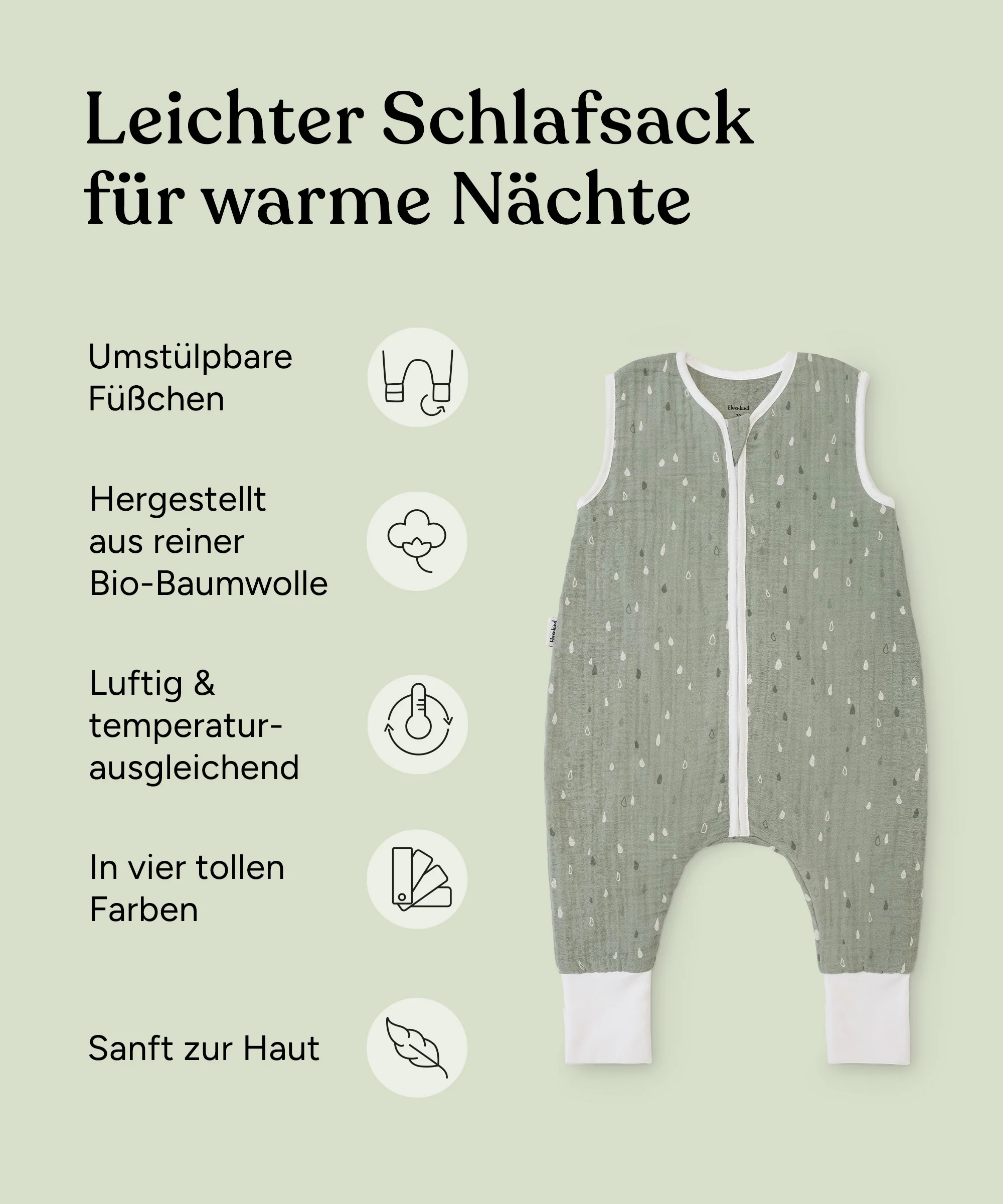 Schlafsack mit Beinen | Sommer 0.5 TOG | Musselin - Image 3