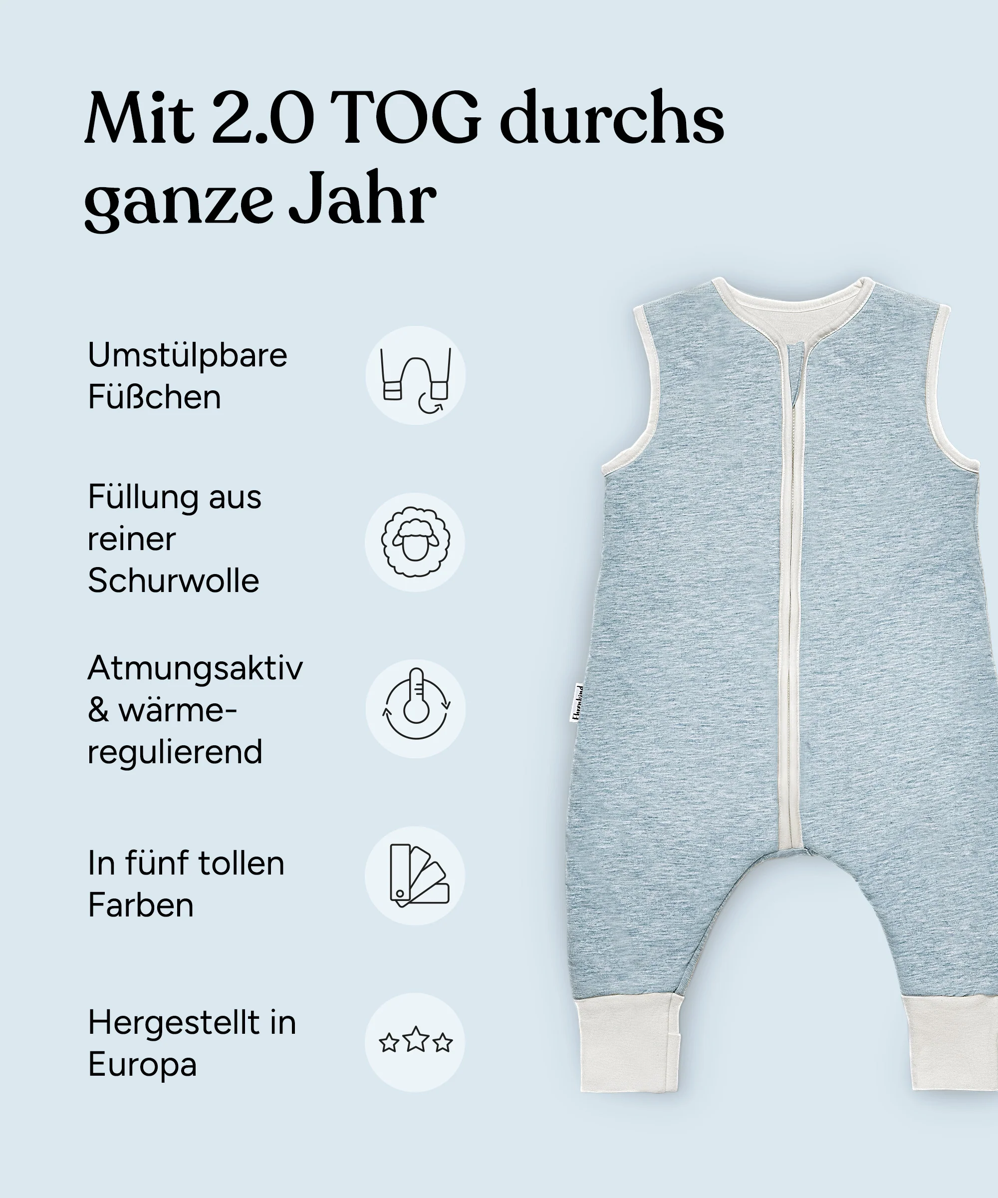 Schlafsack mit Beinen | ganzjährig | Wollfüllung - Image 3