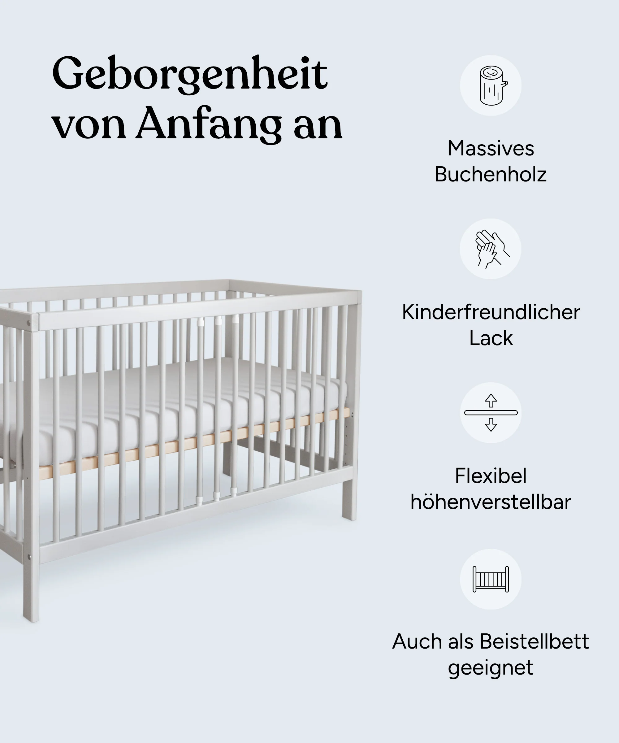 Babybett Pur  |  Hellgrau - Image 3