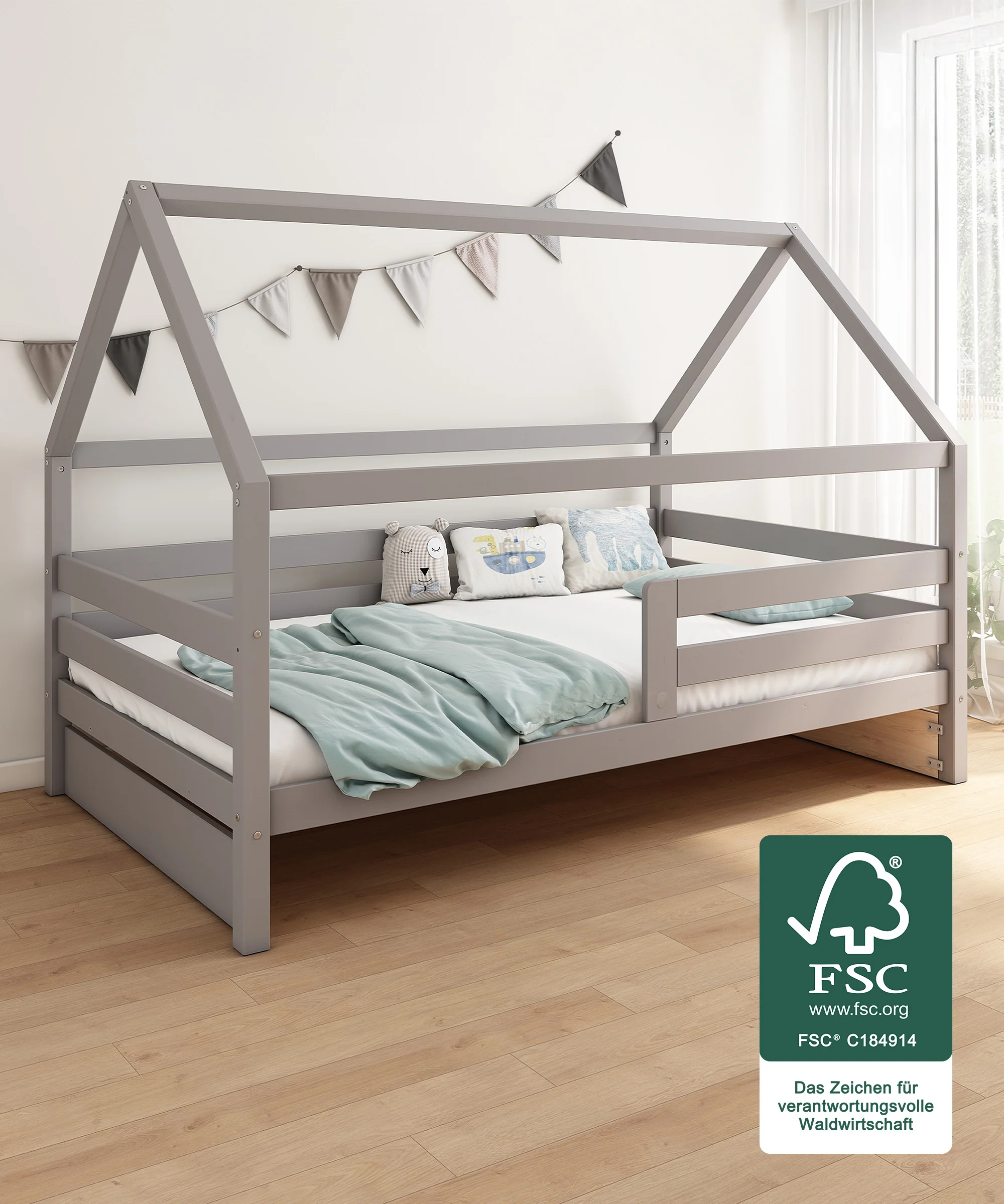 Hausbett Sona  |  Kiefer Grau  |  120 × 200 cm - Image 2