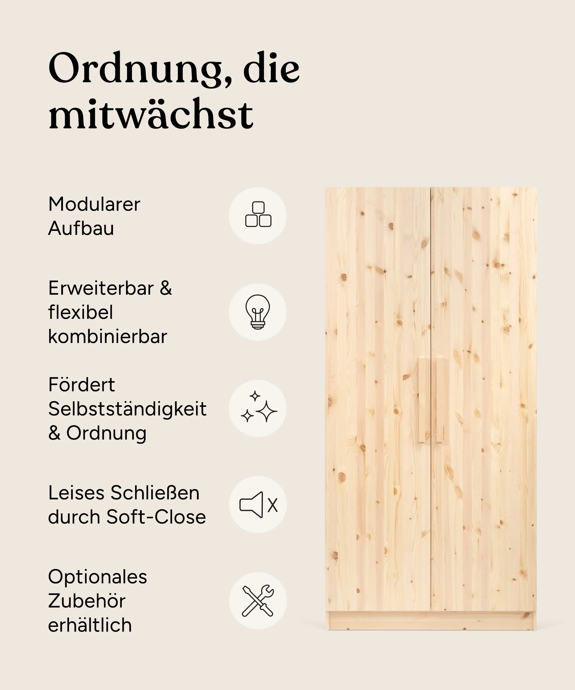 Kleiderschrank Linia 100 cm | Kiefer Natur - Image 4