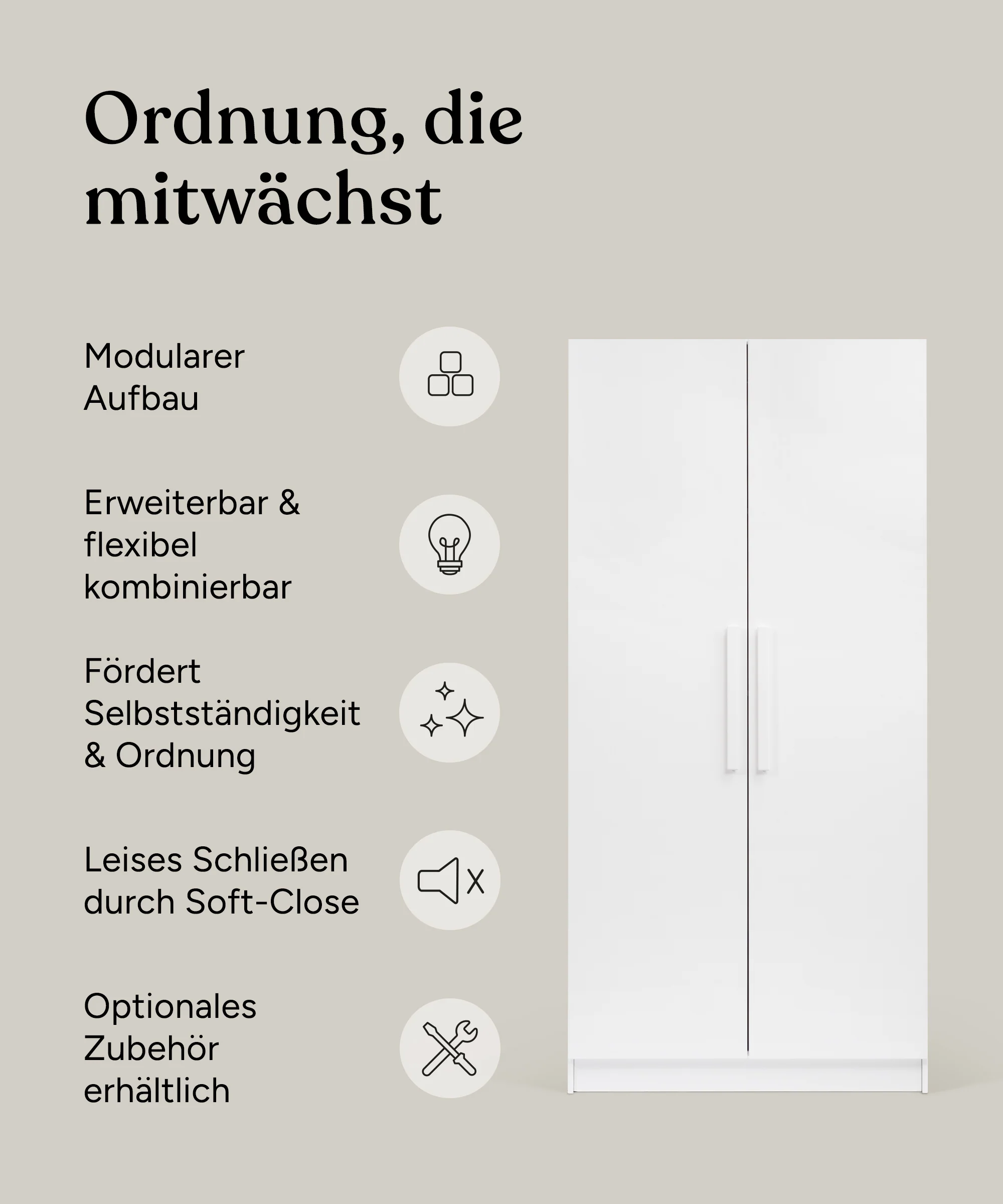 Kleiderschrank Linia 100 cm | Kiefer Weiß - Image 4