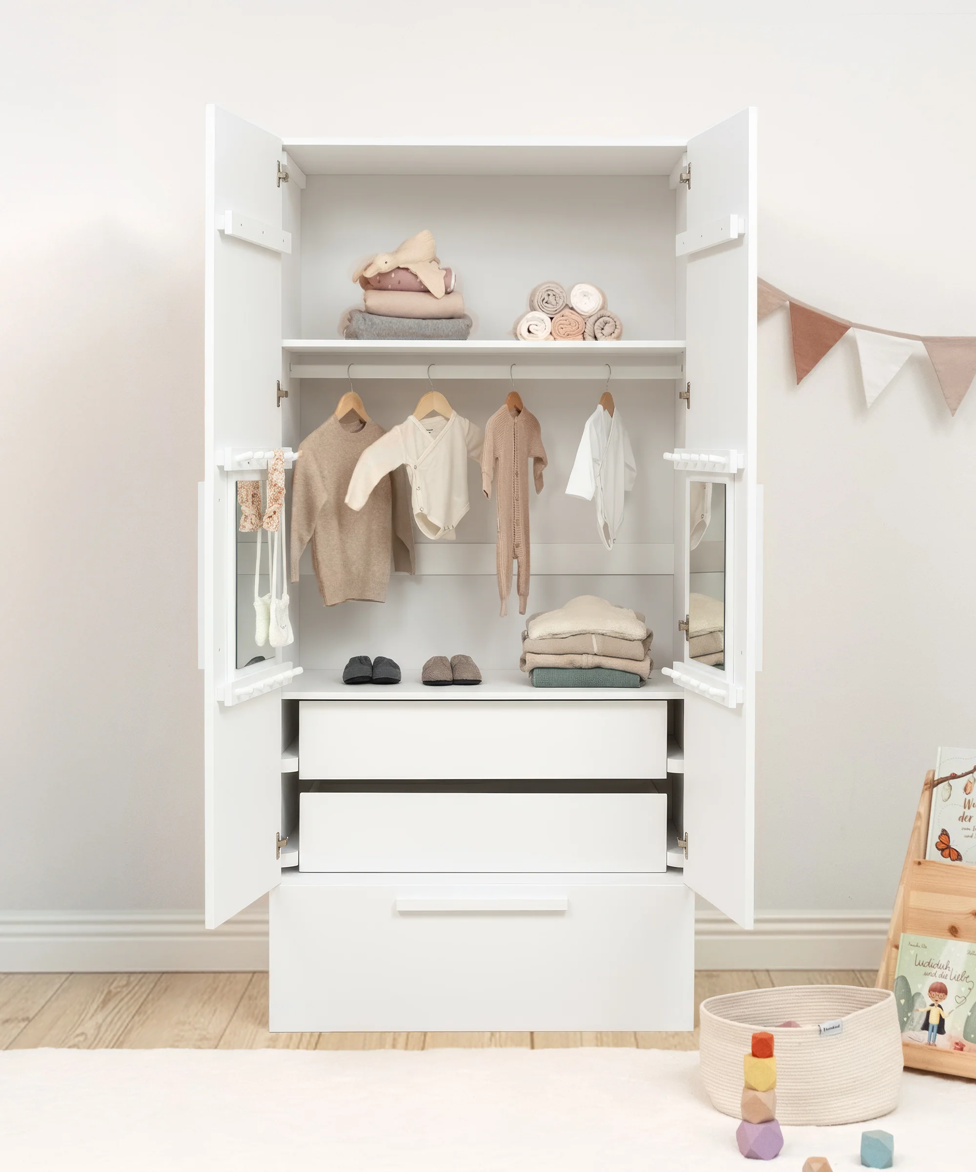 Kleiderschrank Linia mit Rollschublade | Kiefer Weiß | 100 cm - Image 3