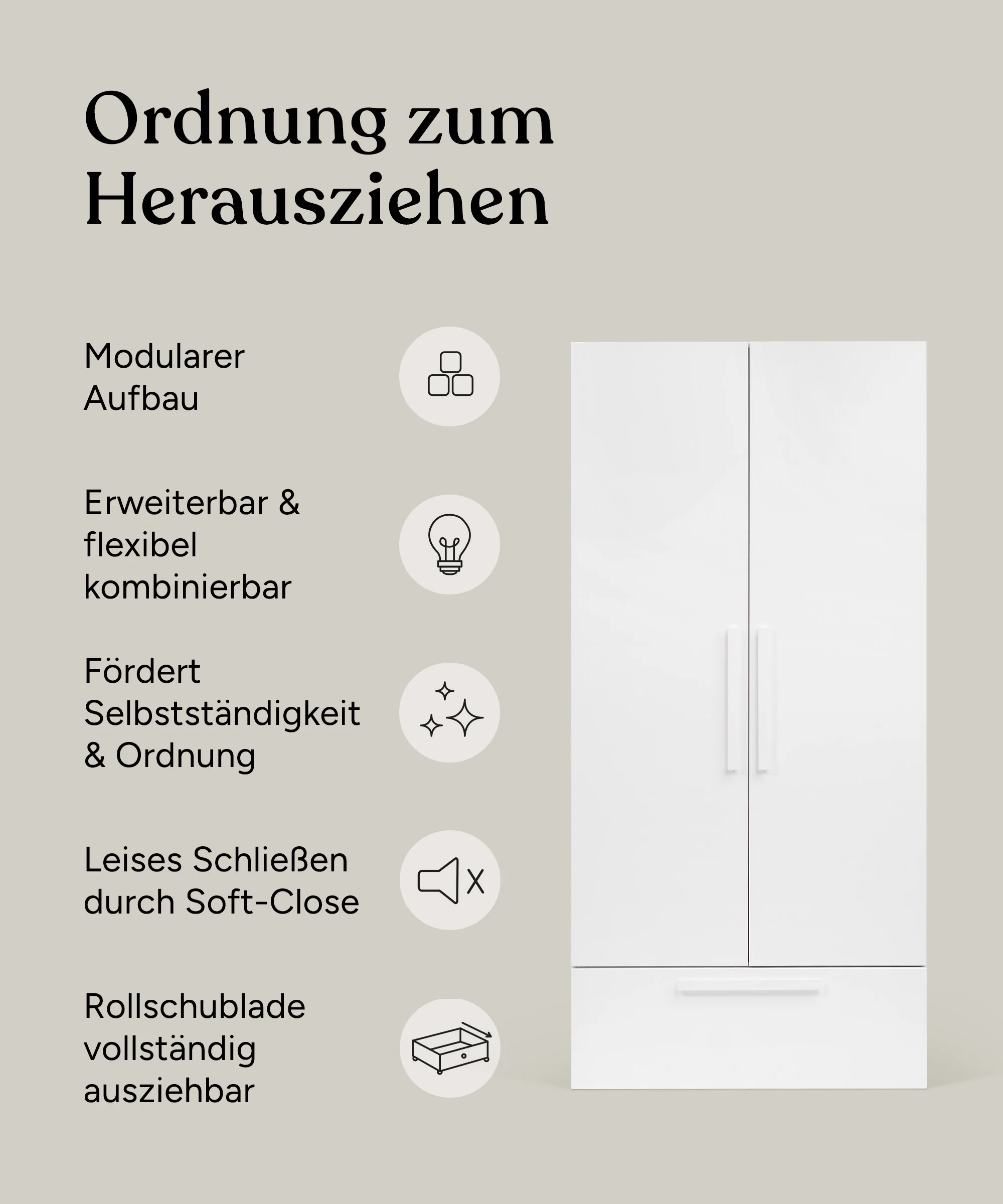 Kleiderschrank Linia mit Rollschublade | Kiefer Weiß | 100 cm - Image 4