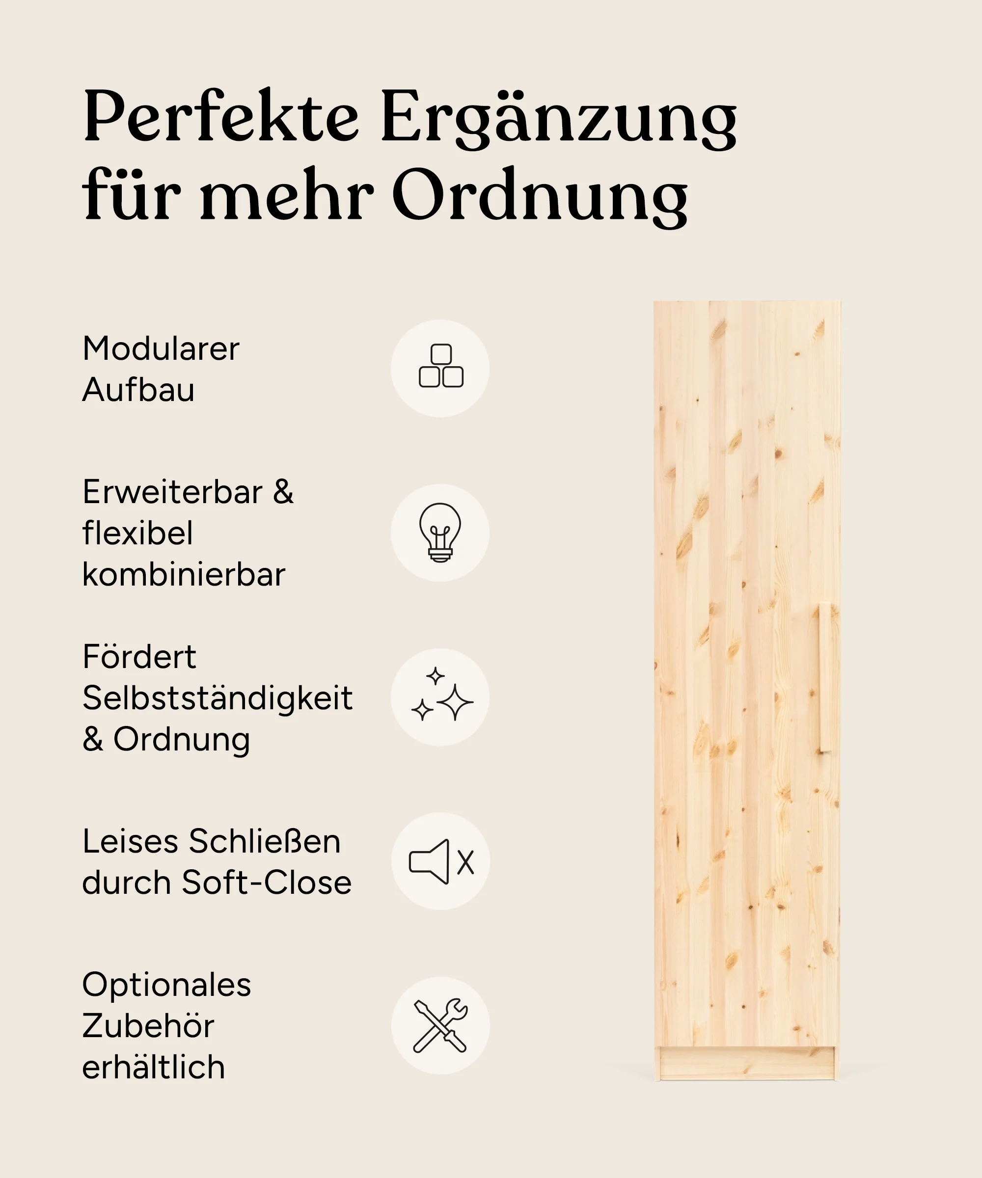 Kleiderschrank Linia 50 cm | Kiefer Natur - Image 4